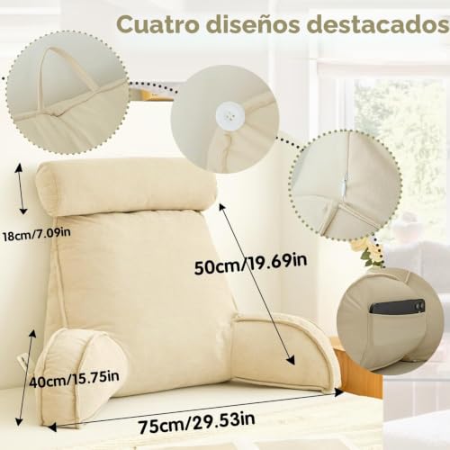 Miniatura 4 de Amzzhao Cojin Lumbar De Lectura Premium,Respaldo Para Cama,Sofá,Suelo Y Almohada Extra Viscoelástica,Para Sentarse En La Cama Leer Juegos O Ver La Biblioteca De Tv