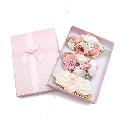 Mligril Baby Girl Flower Headbands Set-Elastic Hair Band Crown Flower Wraps For Newborn Infant Toddler 3Pcs #TOP6