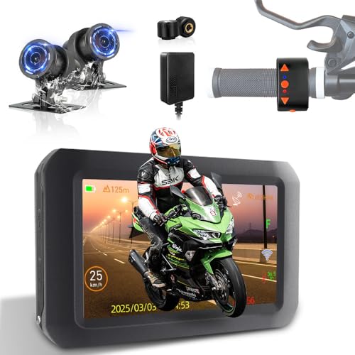 Cámara de salpicadero de motocicleta VSYSTO con pantalla impermeable de 4 pulgadas y visión de 150°