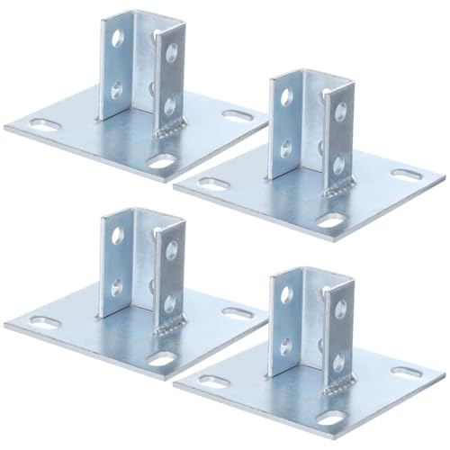 4 PCS Strut Post Bases for 1-5/8 in Square Single Channel, U-Shape Floor Mount Post Base with 4 Slotted Holes, 5.7 x 5.7 in Flat Panel, Galvanized Carbon Steel Ground Post Bracket