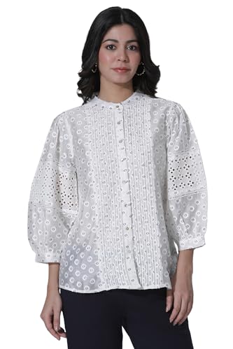 Chemise en jean blanche en coton Schiffli idéale pour un look bohème chic
