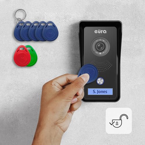 EURA VDP-76A3 Alpha Video-Türsprechanlage Gegensprechanlage 4 Draht, 7-Zoll-Farbmonitor, RFID, 2 Eingänge, Schwarz