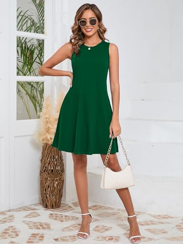 Image of KORSIS Tank Dress for Women Elegant T-Shirt Summer Soft Dresses Sleeveless Swing A Line Vacation Beach Sundress with Pockets