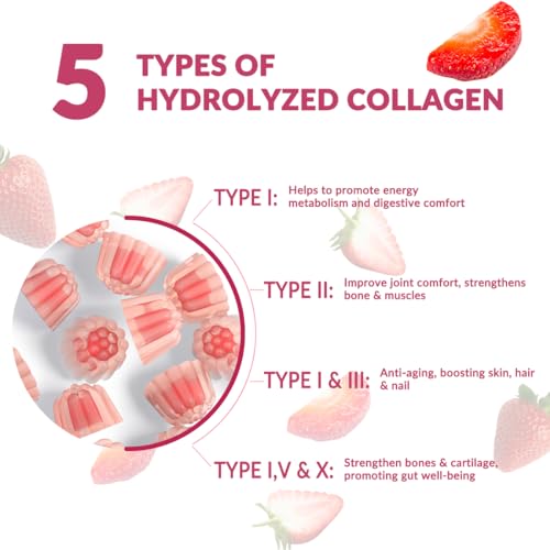 Sugar Free Collagen Gummies for Women, 2000mg Protein Type I,II,III,V,X with 5000mcg Biotin Vitamin C D B12, Hydrolyzed Collagen Peptides Gummies for Immune Digestion Skin Hair Nails Energy Bone Joint