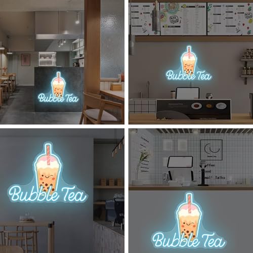 Image of Bubble Tea Neon Sign, Boba Tea Milk Tea LED Neon Light Drinks Coffee Bar Shop Wall Decor Art Personalized Restaurant Welcome, Coffee Dessert Shop Bubble Boba Tea Party Office Bedroom,Ice Blue
