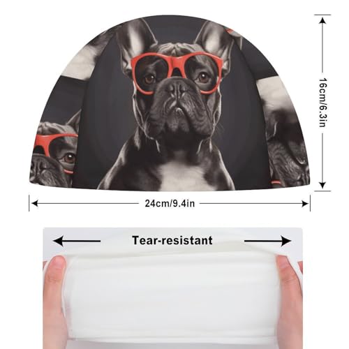 Badekappe, hohe Elastizität, französische Bulldogge, Langhaar, Schwimmkappe für Erwachsene, wasserdicht, rutschfest, für Damen, Stoff-Badekappe