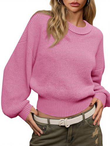 Image of Saodimallsu Womens Batwing Long Sleeve Sweaters Casual Crewneck Loose Chunky Knit Fall Pullover Tops