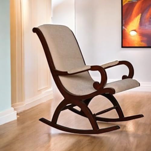 Image of Solid Sheesham Wood Rocking Chair for Living Room | Ergonomic Resting Chair for Relaxing and Pregnant Women (Off-White)