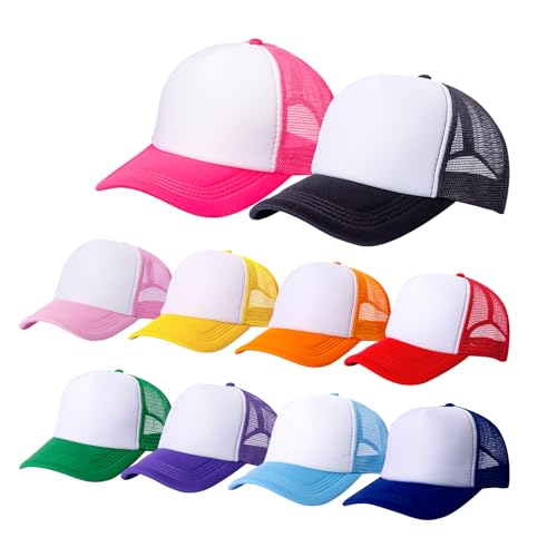 Image of 10 Pack of Blank Trucker Hat Bulk Mesh Cap Men and Women Baseball Cap DIY Graffiti Hot Stamping Duck Tongue Cap
