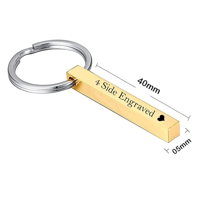 Image of Customized 3D Vertical Bar Gold Plated Keychain, personalized gifts.Four side name keychain for Mom, Dad, Couple, Boyfriend,Diwali gift, Valentine day gift