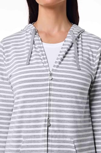 Coolibar Women's Long Zip-Up Hoodie - UPF 50+ Sun Protection - Cabana in Grey/White Stripe