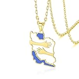 VASSAGO Iranische Karten-Halskette mit Friedenstaube/Umarmung/Flagge, Farbe CZ, Edelstahl, iranischer patriotischer Anhänger, persischer Schmuck, Geschenk für Damen und Herren, Einstellbar, Edelstahl