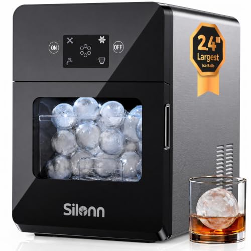 Image of Silonn 2.4″ Ice Ball Maker Countertop, Clear Sphere Ice Maker Machine with Crystal Sphere & Rapid Sphere Technology, 3 pcs in 40 Mins, 100 pcs /Day, Self-Cleaning for Home Bar Whiskey & Bourbon
