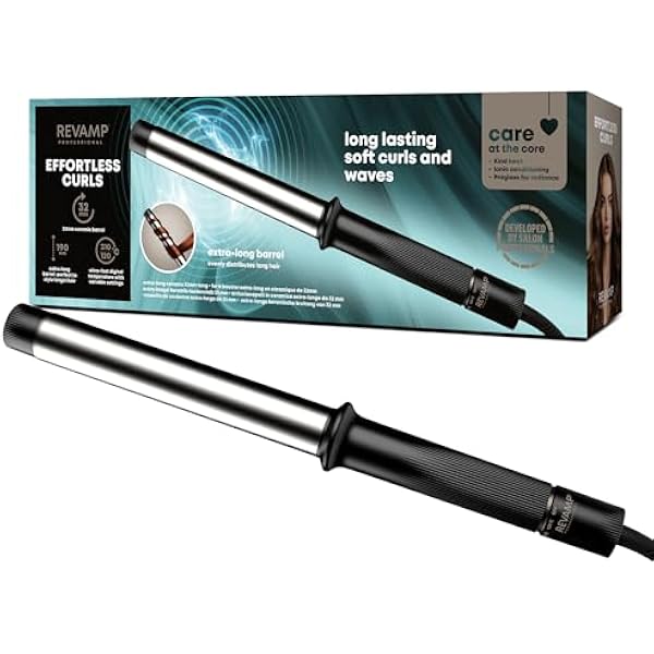 REVAMP Effortless Curls bardzo długa lokówka 32 mm - o 25% dłuższa z inteligentnym ciepłem, z dodatkiem oleju arganowego - do długich włosów, profesjonalnych falistych fal