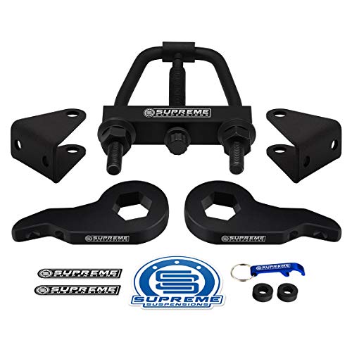 Supreme Suspensions - Front Leveling Kit for Chevy Silverado 1500HD 2500HD 3500HD Adj. 1" - 3" Front Lift Steel Max-Torsion Keys + Shock Extenders Pro Kit + Torsion Bar Unloading Tool 2WD 4WD 8-Lug