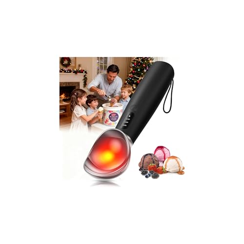 Heated Ice Cream Scoop with On/Off Switch, Electric Ice Cream Scooper for Hardened Ice Cream, Gelato, Sorbet, Melon, Waterproof IPX7, Handheld Heating Up to 160°F, Rechargeable with LED Display, Black