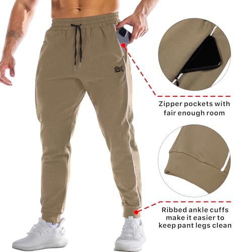 BROKIG Men's Stripe Gym Joggers Pants, Causal Slim fit Tapered Workout Sweatpants with Zipper Pocket3