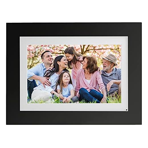 Brookstone PhotoShare 10” Smart Digital Picture Frame, Send Pics from Phone to Frames, WiFi, 8 GB, Holds 5,000+ Pics, HD Touchscreen, Premium Black Wood, Easy Setup, No Fees