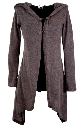 GURU SHOP Lange Strickjacke, Strickmantel mit Weiter Kapuze - Cappuccino,...