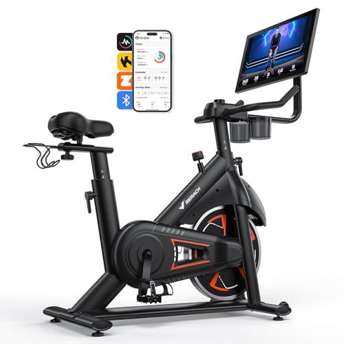Image of MERACH Exercise Bike with Screen, 21.5 inch HD Display, Magnetic Resistance | Stationary Bike for Home, Exclusive App with Courses, 330lbs Capacity, Low Noise, Adjustable Seat & Handlebars