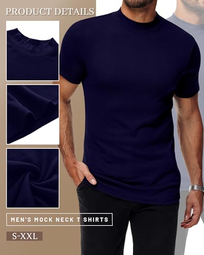 Ficerd 4 Pack Men's Mock Neck T Shirts, Short Sleeve Mock Turtleneck Undershirt Pullover Basic Causal Solid Tee Tops for Men4