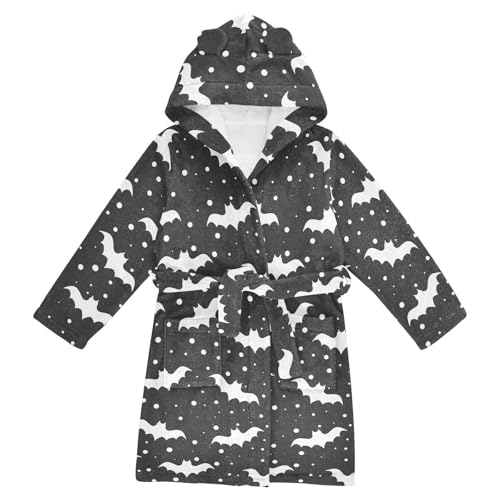 WIFIU Toddler Baby Hooded Bathrobe for Boys Girls Halloween Cute Bat Printed, Soft Plush Bath Towel Robe with 2 Pockets Night Sky for 10-12 Years