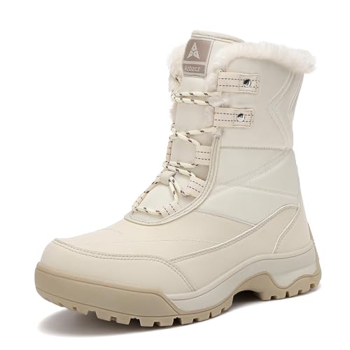 Women's Waterproof Winter Snow Boots with Warm Fur Lined Comfort Arch Support Lace Up Anti-Slip Platform Mid Calf Boots Casual Lightweight Skiing Hiking Outdoor Booties