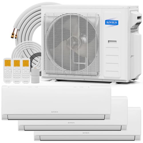 Image of ROVSUN 3 Zone 42000 BTU (18K /18K /18K) Mini Split AC /Heating System, 20 SEER2 Tri Zone Ductless Wall Mounted Air Conditioner with Pre-Charged Condenser, Heat Pump & 25Ft Line Set, 208-230V