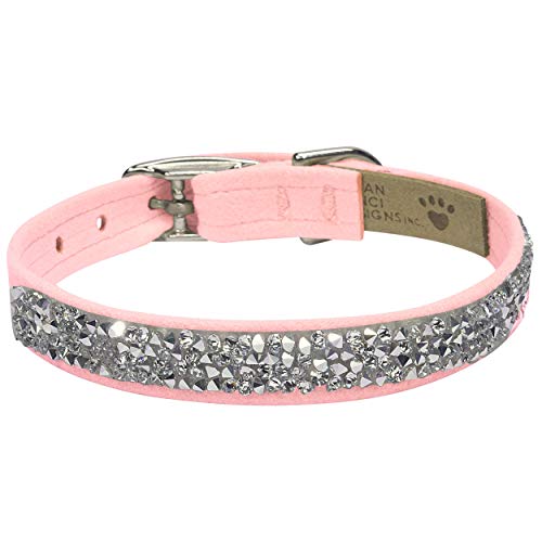 Ultrasuede Collar with Crystal Rocks in Puppy Pink