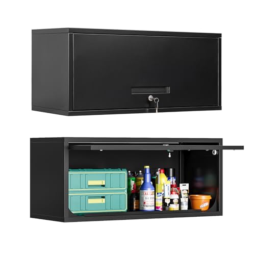 MIIIKO Wall Cabinet with 1 Door, Wall Mounted Garage Tool Cabinets, Small Metal Floating Cabinet for Garage, Home Office, Kitchen and Pantry