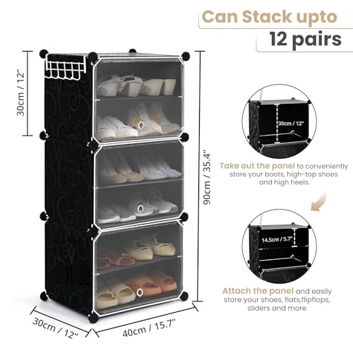 Image of Shoe Rack Multipurpose 5 Shelves Shoe Rack with Zip Door Cover & Side Pockets, Multiuse Wide Shelve,Rack for Footwear, Toys, Clothes (White, 6-Layer)