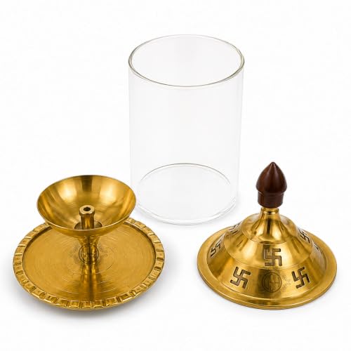 Image of DSH Brass Akhand Diya Decorative Brass Glass Oil Lamp and Tea Light Holder for Diwali Pooja and Gift Item. (S)