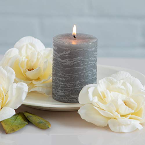 Unscented 3X4 Tall Pillar Candles – Set Of 3 Hand Poured Wax Candles | Smokeless, Clean Burning Décor For Home, Weddings, Church, Events | Gray #TOP3