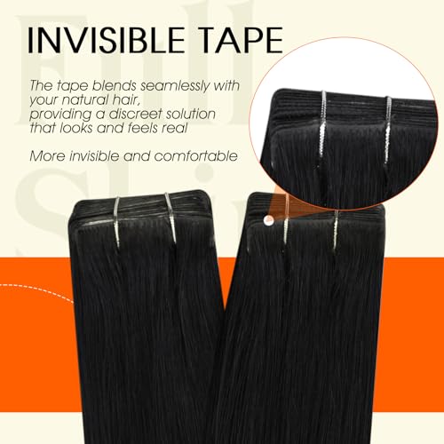 Image of Full Shine Insert Tape ins Human Hair Extensions Color 1 Black Tape in Extensions Human Hair Injection Seamless Skin Weft 22Inch Long Remy Straight 50Gram Add Length Brazilian 20Pcs