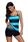 Xihe Fashion Women's Ombre Shading Push Up Bikini and Boardshort │Strappy Hollow-Out Back Tankini Swimsuits for Women │Two Pieces Swimwear (Blue, XXX-Large)