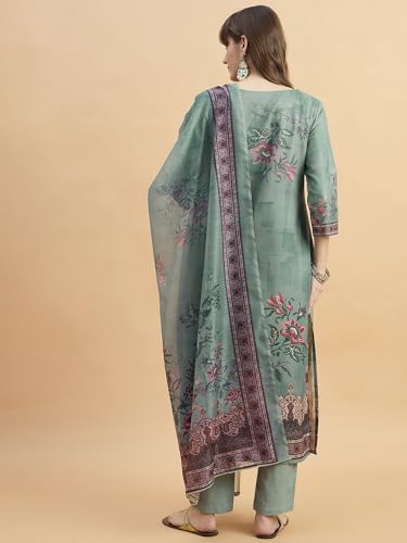 Image of SheWill Kurta Sets for Women - Red Rayon Aari Hand Work with Digital Floral Print Kurta with Pant and Chanderi Dupatta |Stylish Printed Summer Kurti Set