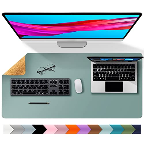 Tapis de bureau double face en cuir et liège naturel Aothia 91x43cm, protecteur de bureau en cuir PU lisse/acile à nettoyer/imperméable pour les jeux de bureau/à domicile(Bleu Clair) Cover