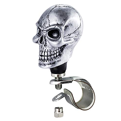 Arenbel Steering Booster Suicide Brody Knob Skull Shape Car Wheel Turning Spinner Assist Grip Handle Fit Most Vehicles Trucks Boats, Silver - Thumbnail 7