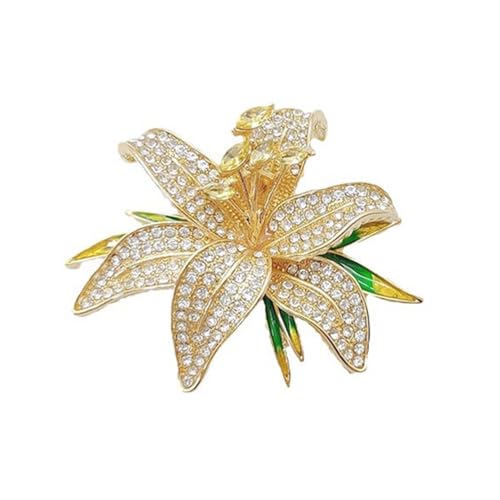 Image of Lily Flower Wedding Statement Brooch Art CZ Lapel Pin Austrian Crystal Leaf Bouquet Clusters Brooches Elegant Dress Suit Sweater Accessories for Women Ladies Party Prom Xmas Jewelry Gift