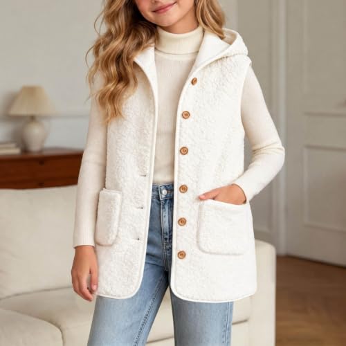Fleece Hooded Vest Girls Sharpa Button Down Sleeveless Long Jackets Vests - image 4