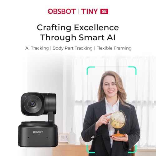 Image of OBSBOT Tiny SE AI-Powered PTZ Webcam, FHD 1080p@100FPS | 1 /2.8″ Sensor, AI Auto Tracking, Gesture Control, 4X Zoom, Staggered HDR, Noise-Cancelling Mic | Webcam for Streaming & Video Calls
