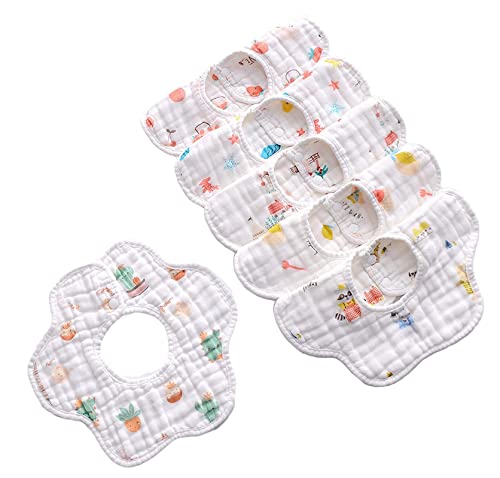 Image of BabyGo Muslin Cotton Baby Bibs | 6-Layer Soft & Absorbent Feeding Bibs for Infants & Toddlers, Washable, Reusable & Gentle on Baby's Skin | Set of 3 (Cherry Print, Multicolor)