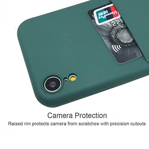 Oddss Ultra Slim Liquid Pine Green Silicon Gel Case Compatible For Iphone Xr 6.1 Inch 2018 With Card Holder Sleeves Slot Anti-Scratch Shockproof Wallet Cover For Iphone Xr With Screen Protector #TOP4