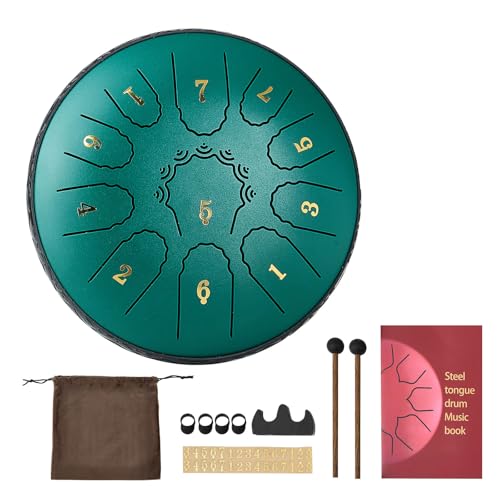 VEVOR - VEVOR Tambour à langue en acier, 165 mm, 11 notes, tambour de pluie pour jardin extérieur, ré majeur, avec livre de musique et maillets, instrument de percussion pour éducation musicale, yoga, vert