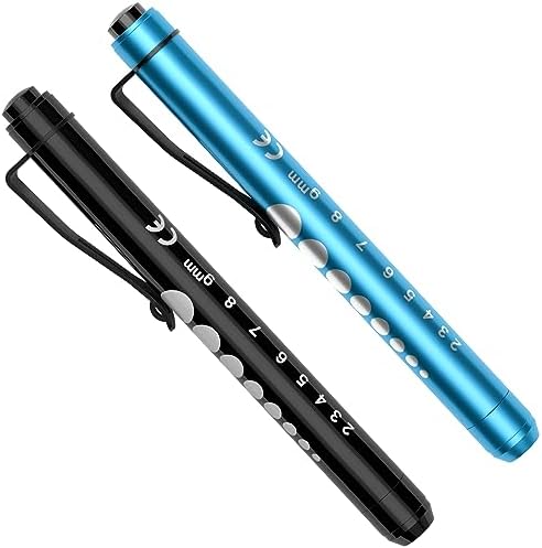 RISEMART Pen Torch, 2PCS Pen Light LED Pupil Gauge Pen Torches for Nurses Doctors Paramedic EMT Emergency Penlight Flashlight with Pocket Clip (Black &Blue)