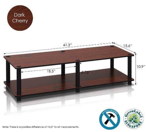 Image of Furinno Just No Tools Dark Cherry Wide Television Stand with Black Tube, Dark Cherry /Black, Wide 41.3 inch(W)x10.9 inch(H)x15.6 inch(D)