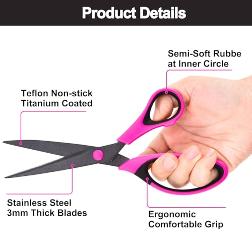 Zicolu Craft Scissors Set, Sharp Scissors All Purpose Heavy Duty, Teflon Non-stick Titanium Coated, Ergonomic Grip, Ideal for Sewing Fabric DIY&Arts Scrapbook School Office Supplies, 9.3\'\'/8.5\'\'/5.6\"