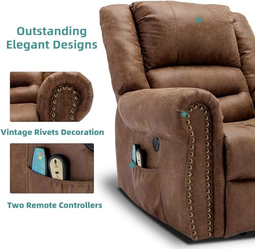Sillón reclinable eléctrico marrón de ante miniatura 5