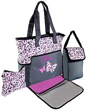 PERSONALIZED Large Diaper Bag Knapsack/Tote bag/Backpack/Messenger Bag/Shoulder Bag -Custom Monogram Embroidered for infant/Baby Bag/Baby Gift (Fuchsia Butterfly)