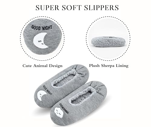 Image of Keyela Women Fuzzy Animal Slipper Socks, Non Slip Indoor House Slippers | Soft fuzzy plush material, cute animal design with gripper sole for bedroom, lounge indoor daily wear